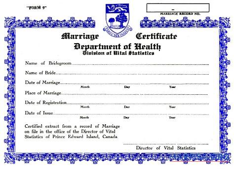 Blank Canada Office of vital statistics marriage certificate example
